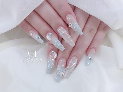 心斎橋ネイルサロン NA nail salon｜フレンチネイル チェック柄 ビジュー 長さ出し クリア
