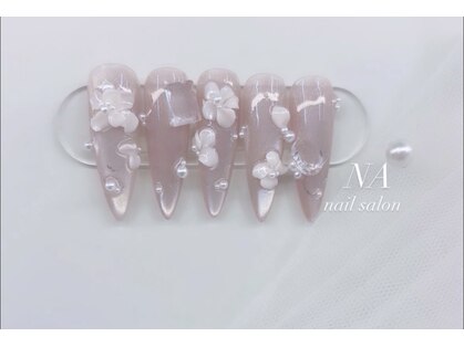 心斎橋ネイルサロン NA nail salon｜ちゅるんネイル 3Dフラワーパーツ パールネイル ピンクグレー
