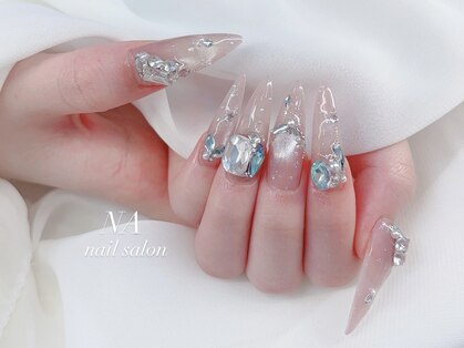 心斎橋ネイルサロン NA nail salon｜ちゅるんネイル ビッグビジュー クリア 長さ出し