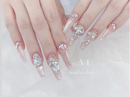 心斎橋ネイルサロン NA nail salon｜ちゅるんネイル ビッグビジュー ピンクグラデ 長さ出し